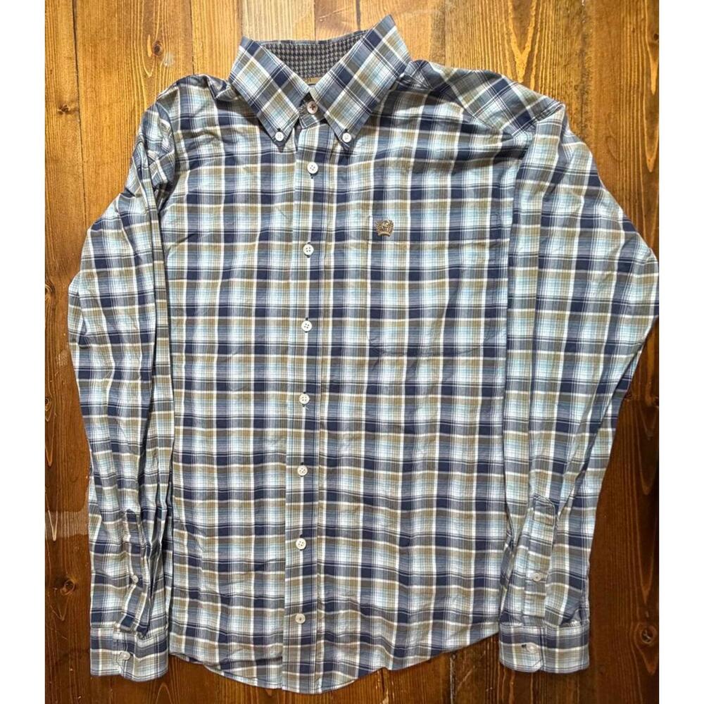 Cinch Western Shirt Mens Small Blue Tan Plaid Button Down